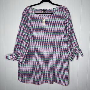 Talbots Woman Striped Cotton Blouse Tie Sleeves Size 3X NWT